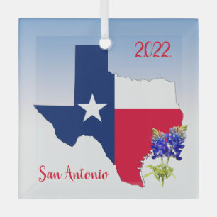 Texas outline & flag colours - San Antonio Ornamen Glass Tree Decoration