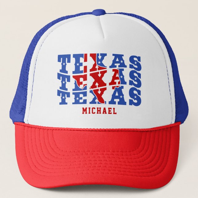 Texas Patriotic State Love USA Custom Name Trucker Hat (Front)