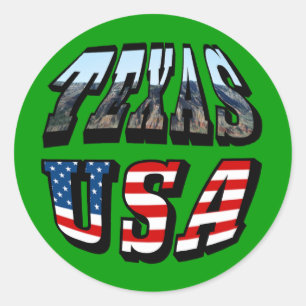 Texas Picture and Flag Text Classic Round Sticker