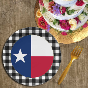 Texas Plate, buffalo plaid USA & Texas Flag Paper Plate
