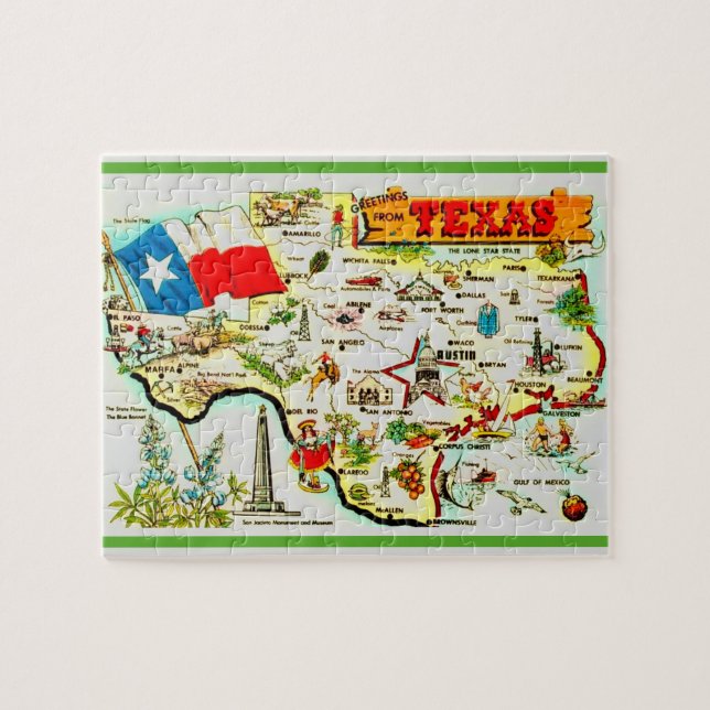 Texas Postcard Map Jigsaw Puzzle (Horizontal)