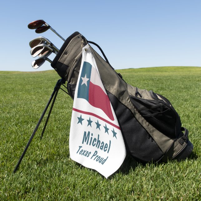 Texas Proud Long Star Flag Name Personalised Golf Towel (Green)