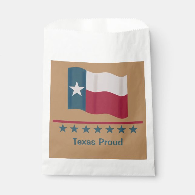 Texas Proud Long Star Flag Personalised Tan Favour Bag (Front)
