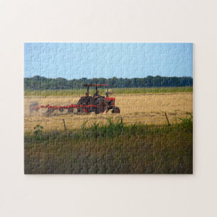 Texas rancher on red tractor harvests hay jigsaw puzzle