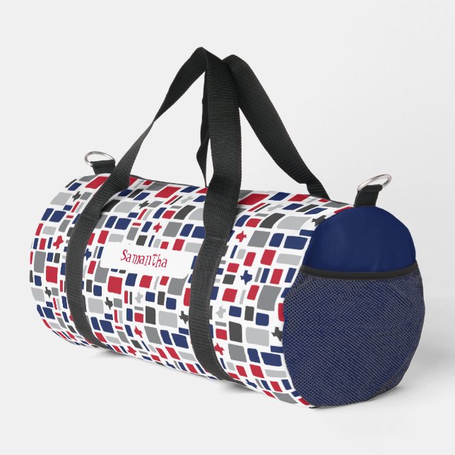 Texas Red & Blue Wonky Squares & Rectangles Duffle Bag (Right Corner)