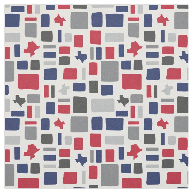 Texas Red & Blue Wonky Squares & Rectangles Fabric (Swatch)