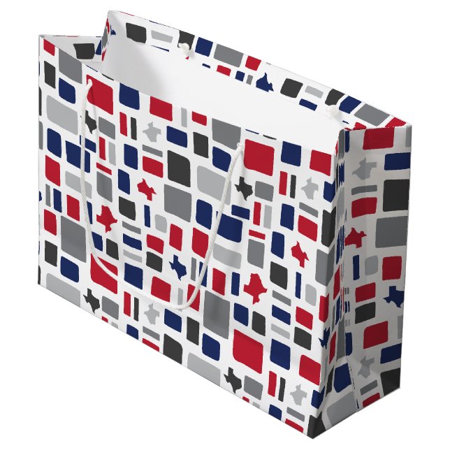 Texas Red & Blue Wonky Squares & Rectangles Large  Gift Bag (Front Angled)