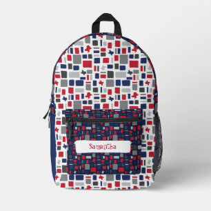 Texas Red & Blue Wonky Squares & Rectangles Printed Backpack