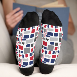 Texas Red & Blue Wonky Squares & Rectangles Socks