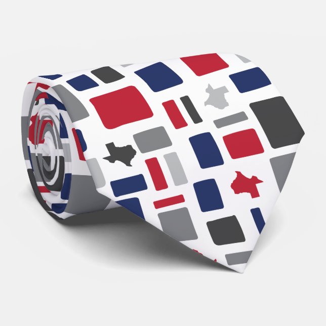 Texas Red & Blue Wonky Squares & Rectangles Tie (Rolled)