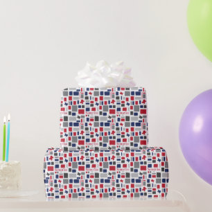 Texas Red & Blue Wonky Squares & Rectangles Wrapping Paper