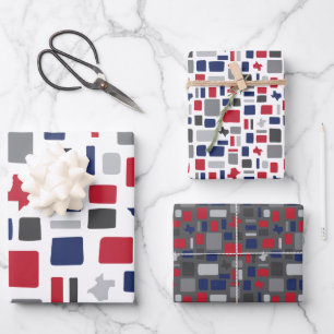 Texas Red & Blue Wonky Squares & Rectangles Wrapping Paper Sheet