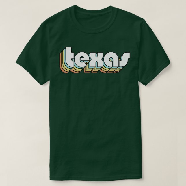 Texas Retro Rainbow Typography Faded Style T-Shirt (Design Front)