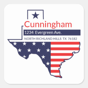 Texas Return Address Patriotic Stars and Stripes Square Sticker