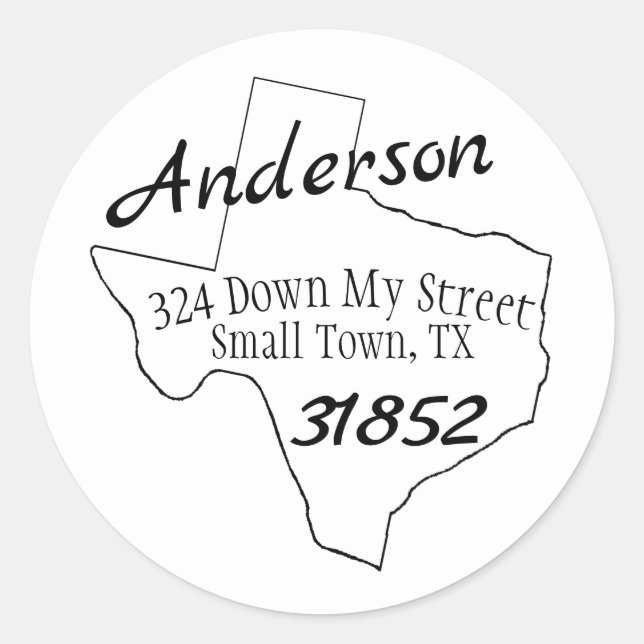 Texas Round Address Classic Round Sticker (Front)