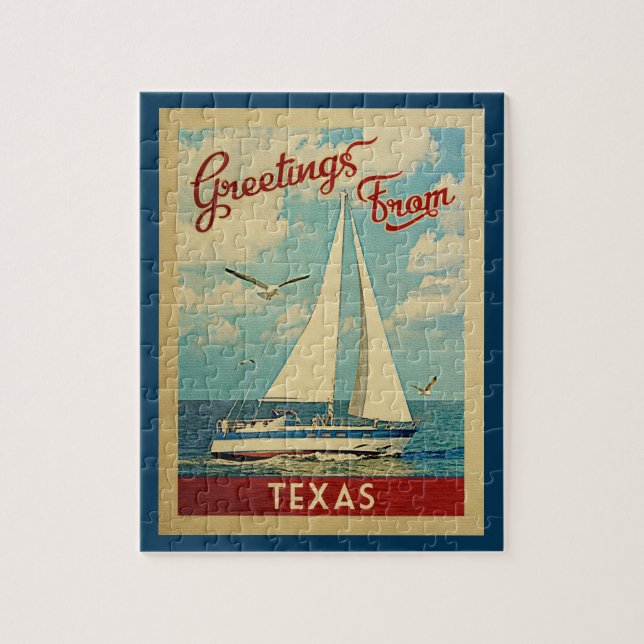 Texas Sailboat Vintage Travel Jigsaw Puzzle (Vertical)