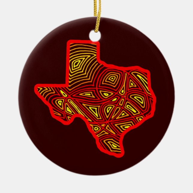 Texas Scribbleprint Art Ceramic Tree Decoration (Front)