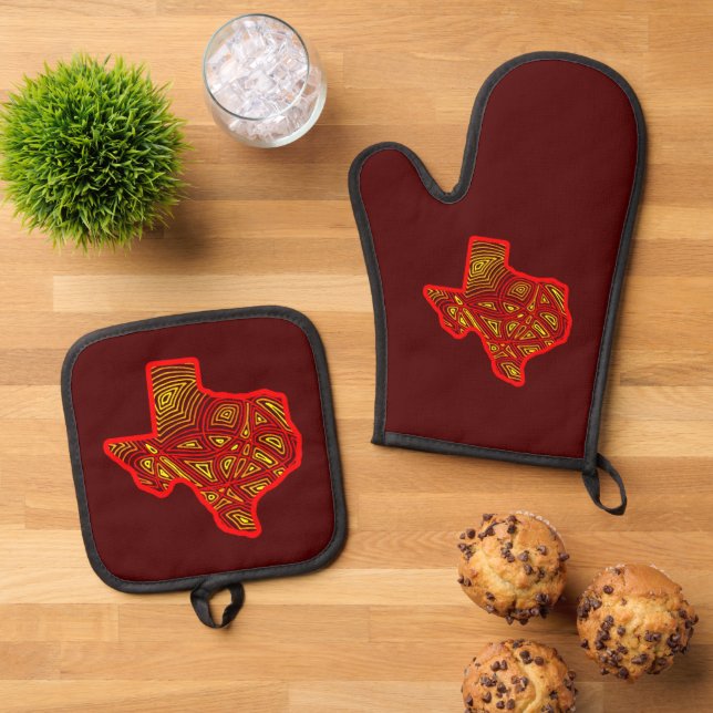 Texas Scribbleprints Oven Mitt & Pot Holder Set (Top Down)