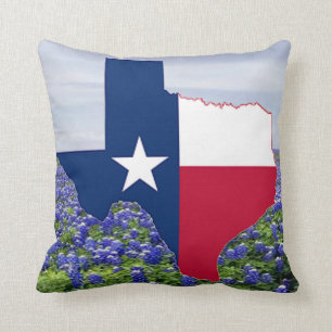 Texas Shape Flag and Bluebonnets Cushion