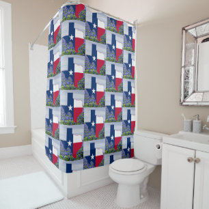 Texas Shape Texas Flag With Bluebonnets Shower Curtain