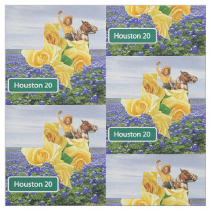 Texas Shape Yellow Rose And Cowgirl on Horse 4.5" Fabric