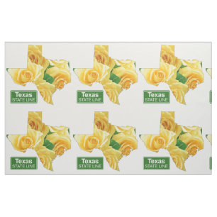 Texas Shape Yellow Rose And State Line Sign Fabric