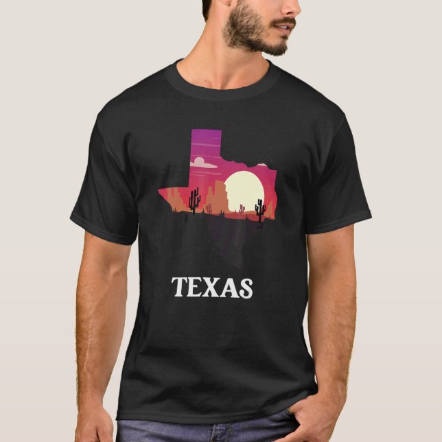 Texas Shaped Desert Scenery Us State T-Shirt (Front)