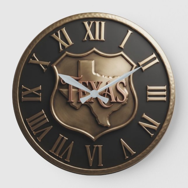 Texas Shield Emblem Metallic Large Clock (Front)