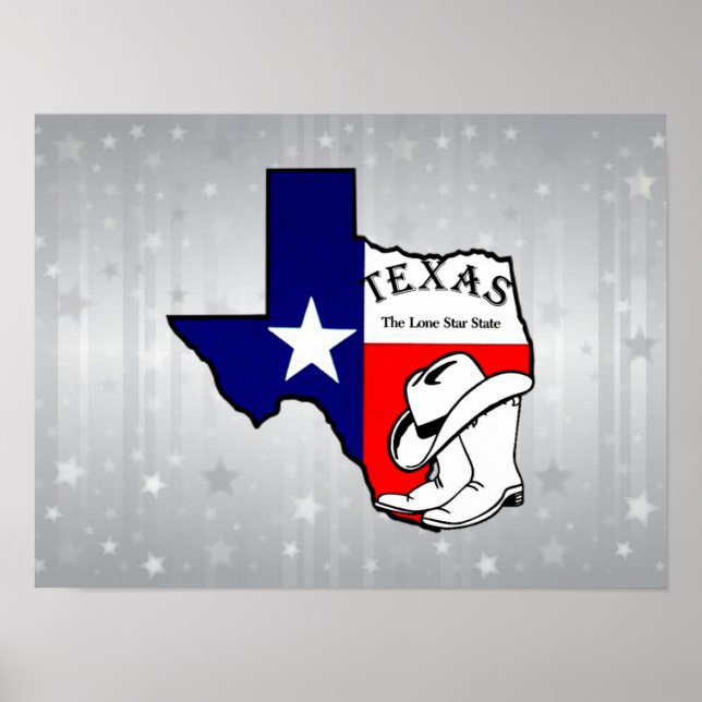 Texas silhouette on silver sparkles poster (Front)