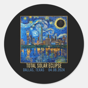 Texas Skyline Artistic Total Solar Eclipse 2024 Classic Round Sticker