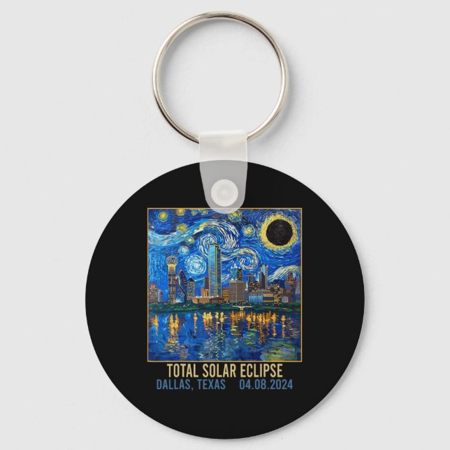 Texas Skyline Artistic Total Solar Eclipse 2024  Key Ring (Front)