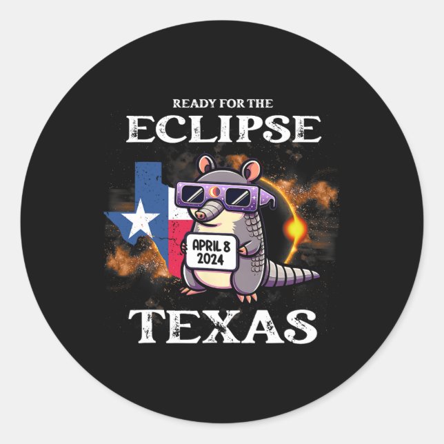 Texas Solar Eclipse 2024 April 8 Funny Armadillo F Classic Round Sticker (Front)