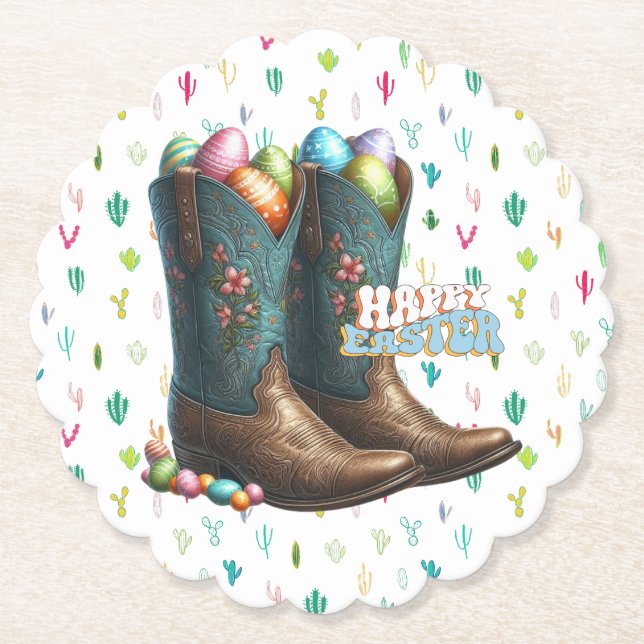 Texas/southwestern Easter egg boots  Paper Coaster (Front)