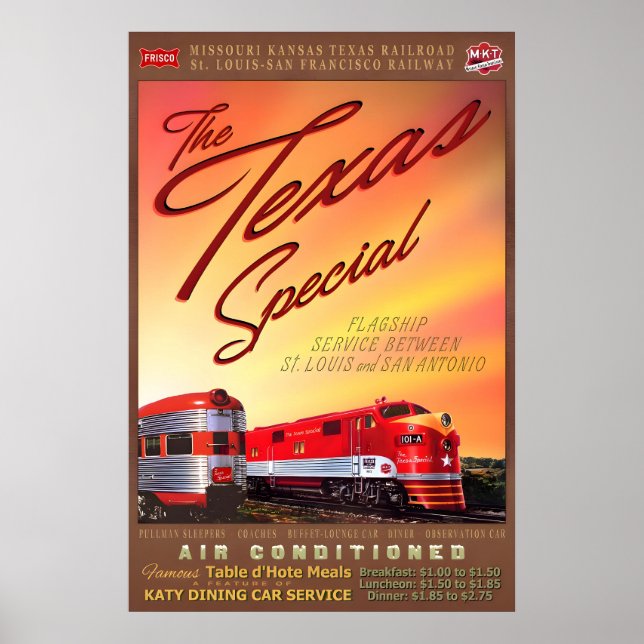 Texas Special Retro Train Poster MKT Katy Frisco (Front)