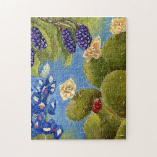 Texas Spring Painting Bluebonnets cactus dewberry Jigsaw Puzzle