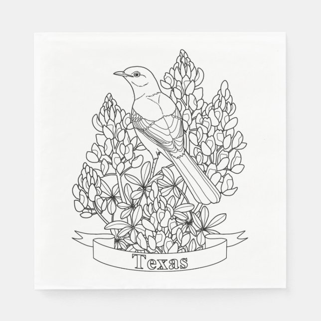 Texas State Bird & Flower Colouring Page Napkin (Front)
