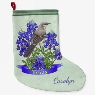 Texas State Bird & Flower Sage Green Large Christmas Stocking