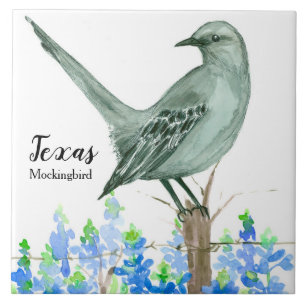 Texas State Bird Mockingbird Bluebonnet Tile