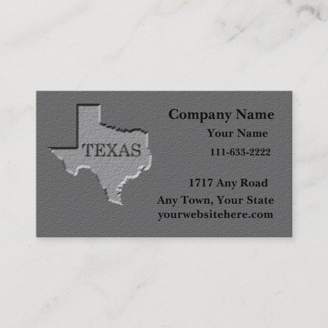 Texas State Business card  carved stone look (Front)