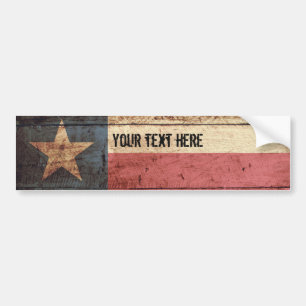 Texas State Flag on Old Wood Grain Bumper Sticker