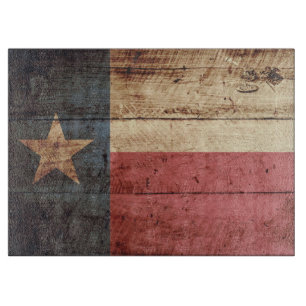 Texas State Flag on Old Wood Grain Cutting Board