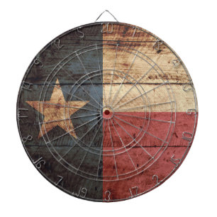 Texas State Flag on Old Wood Grain Dartboard