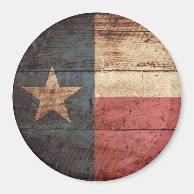 Texas State Flag on Old Wood Grain Magnet (Front)