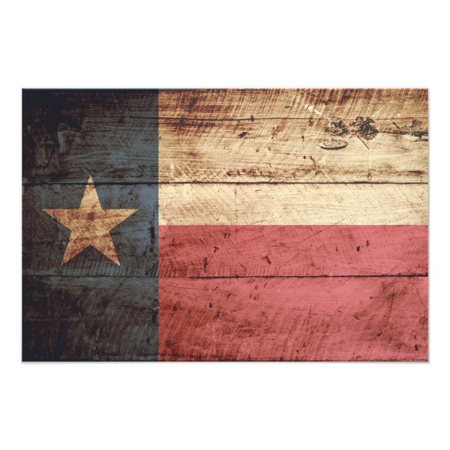 Texas State Flag on Old Wood Grain Photo Print (Front)