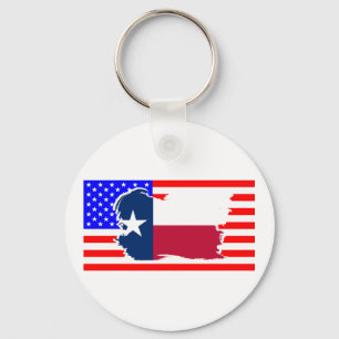 Texas State Flag Over The USA Flag Key Ring