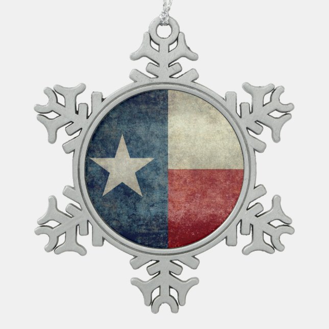 Texas state flag Vintage Pewter Snowflake Ornament (Front)