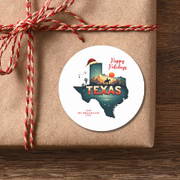 Texas State Happy Holidays Personalised Text Year Classic Round Sticker