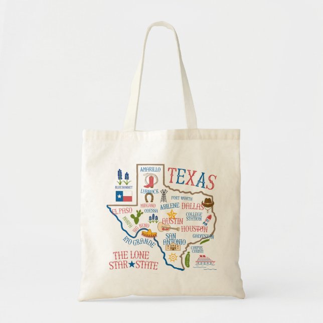 Texas State Landmarks Illustration Tote Bag (Front)