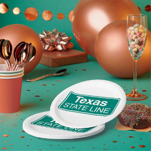 Texas State Line Classic Green Highway Sign Paper Plate