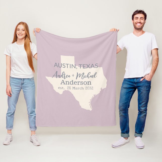 Texas State Map Couple Name and Date Wedding  Fleece Blanket (In Situ)
